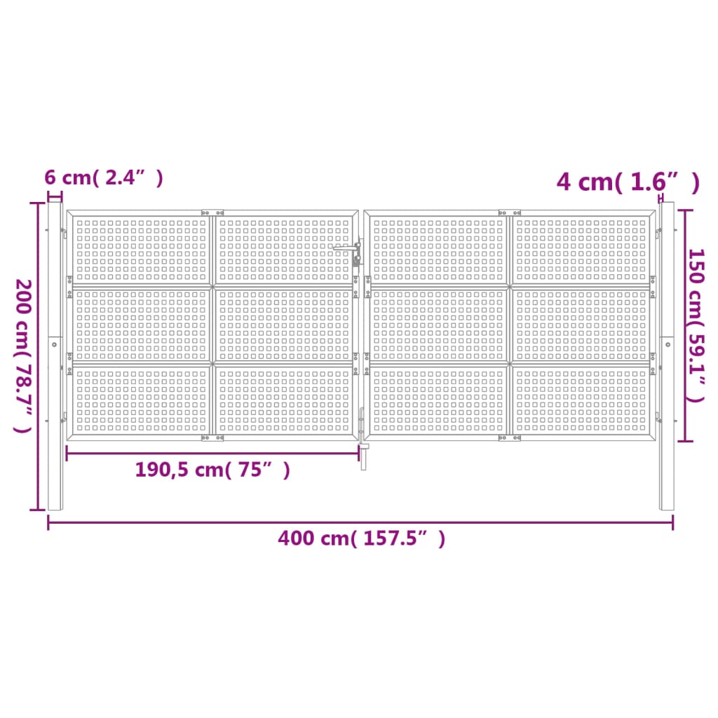 vidaXL Garden Gate Anthracite 400x200 cm Steel