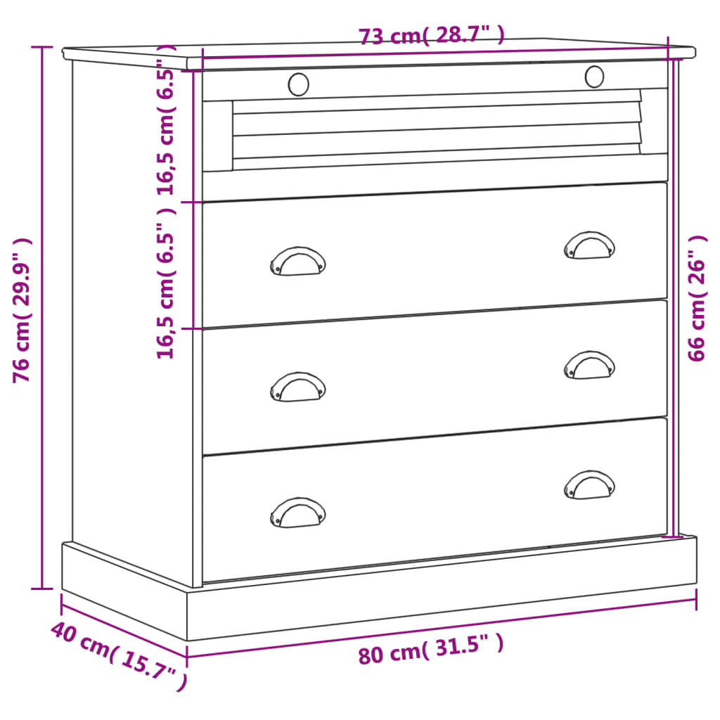 Chest of Drawers VIGO 80x40x76 cm Solid Wood Pine