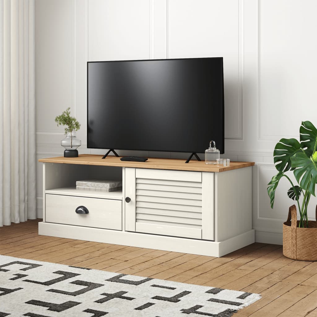 TV Cabinet "VIGO" White 106x40x40 cm Solid Wood Pine