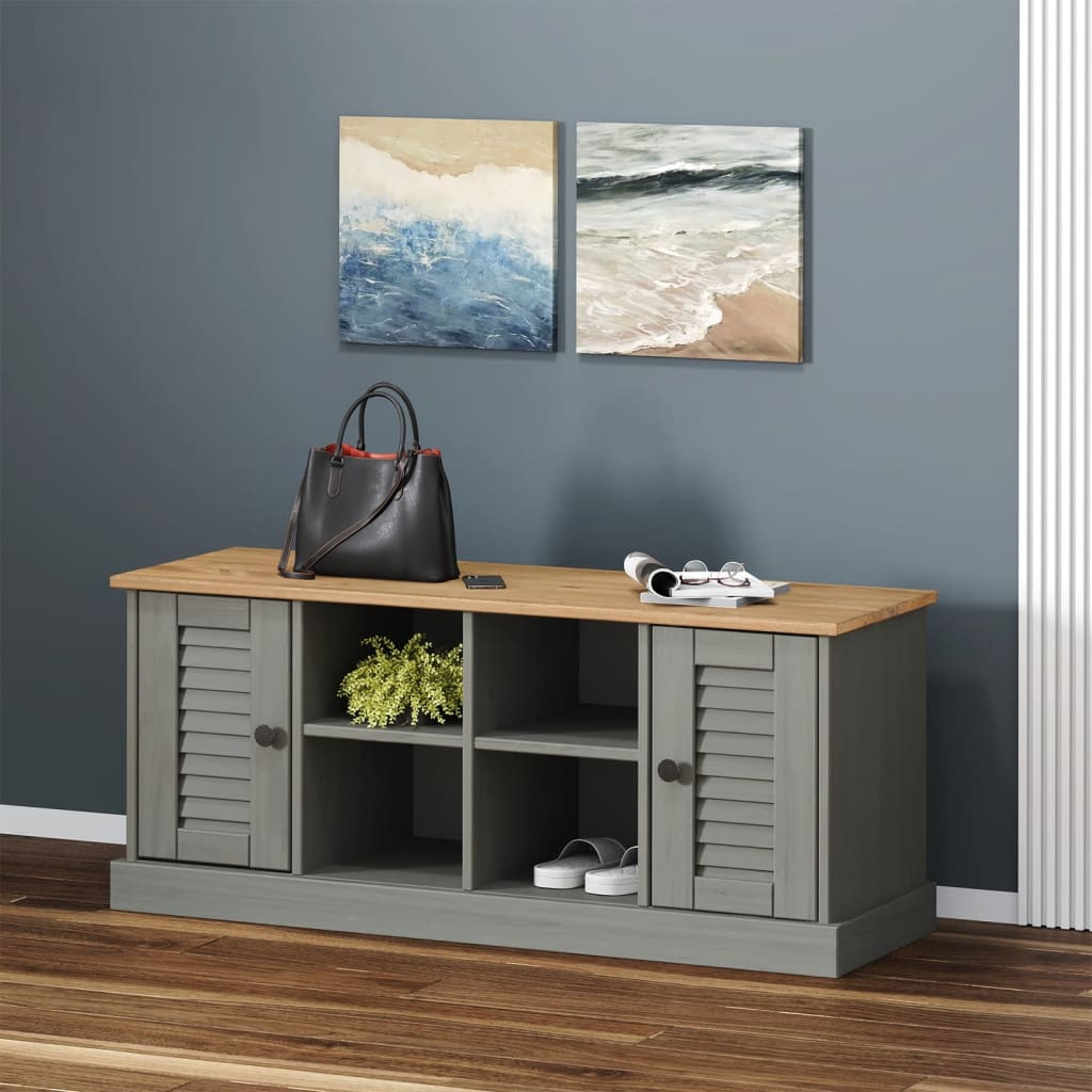 Shoe Bench VIGO Grey 106x35x45 cm Solid Wood Pine
