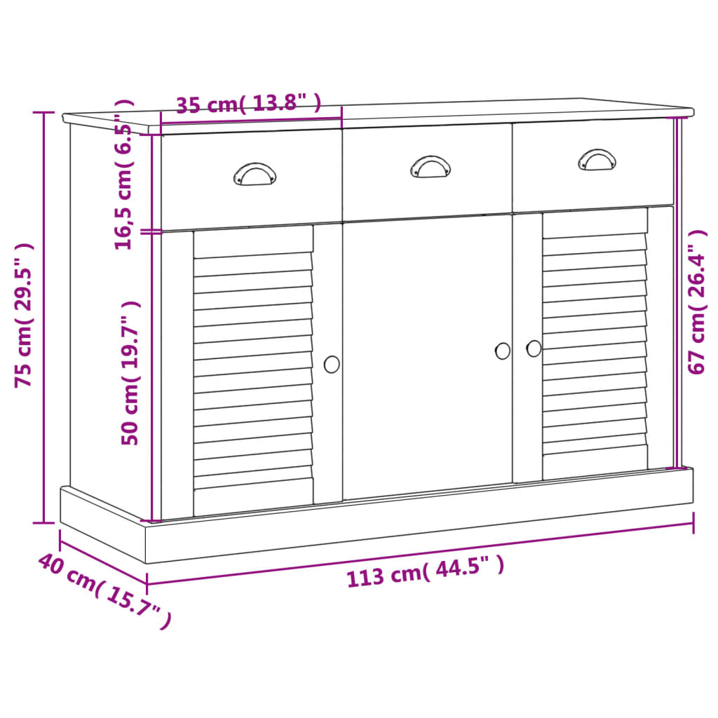 Sideboard with Drawers VIGO 113x40x75 cm Grey Solid Wood Pine