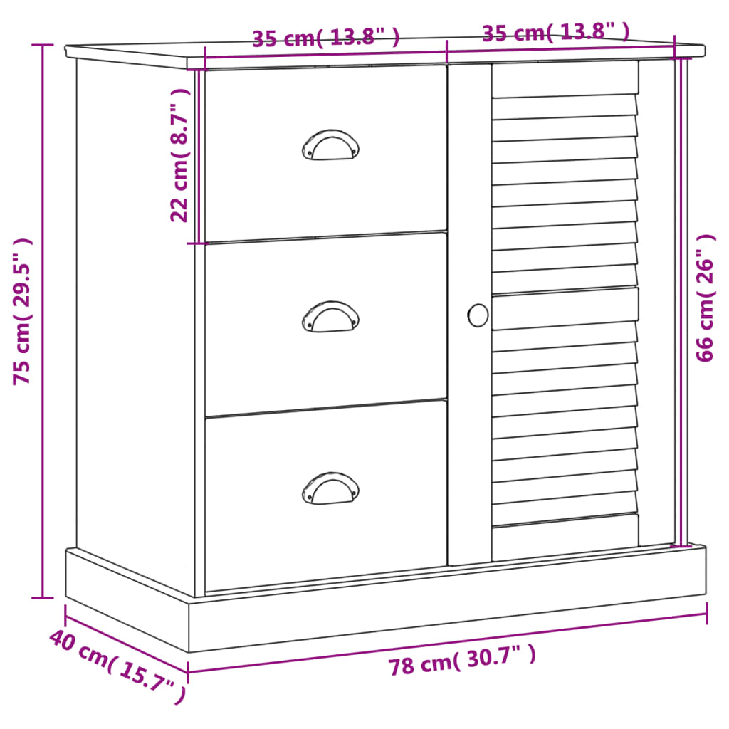 vidaXL Sideboard with Drawers VIGO 78x40x75 cm Solid Wood Pine