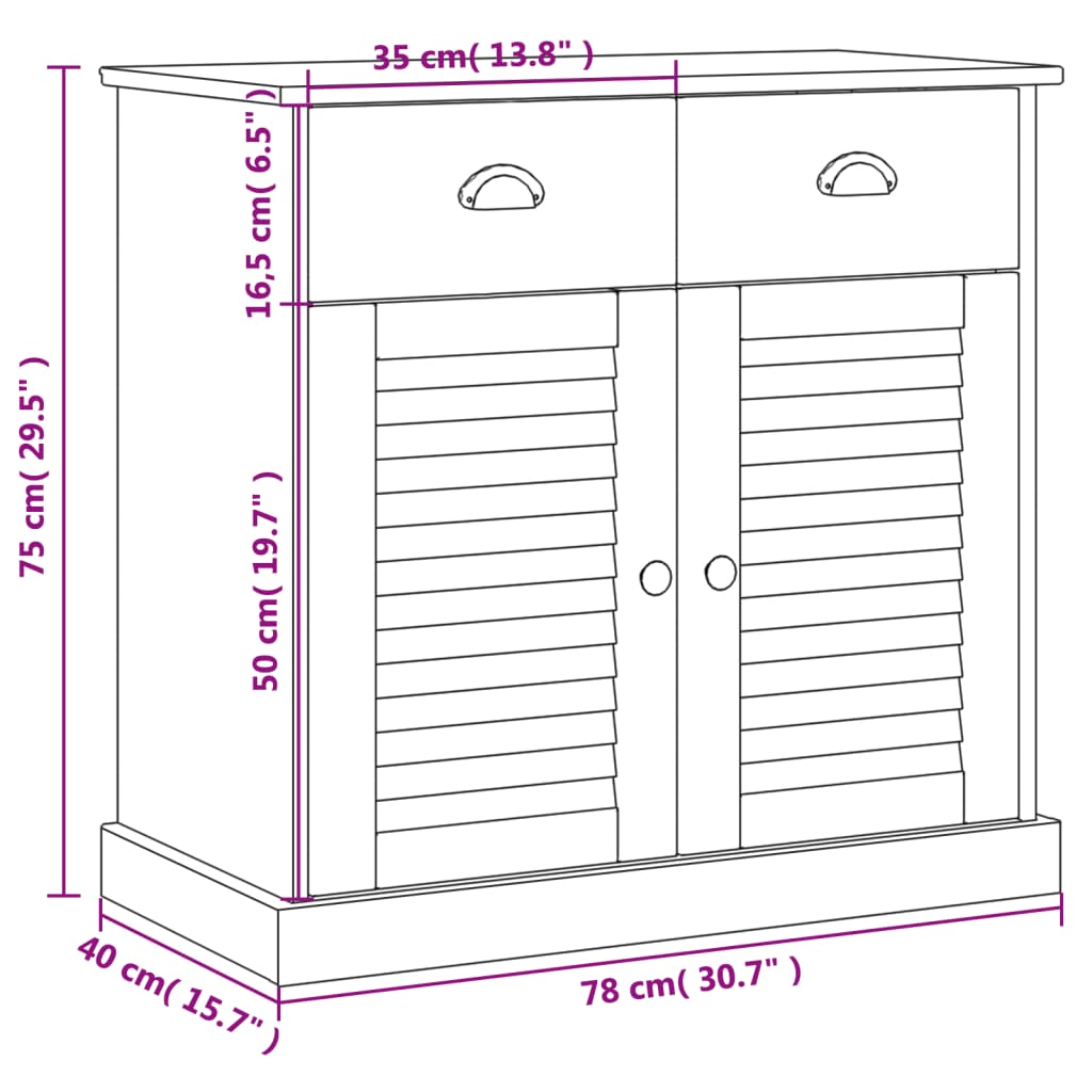 vidaXL Sideboard with Drawers VIGO 78x40x75 cm Grey Solid Wood Pine