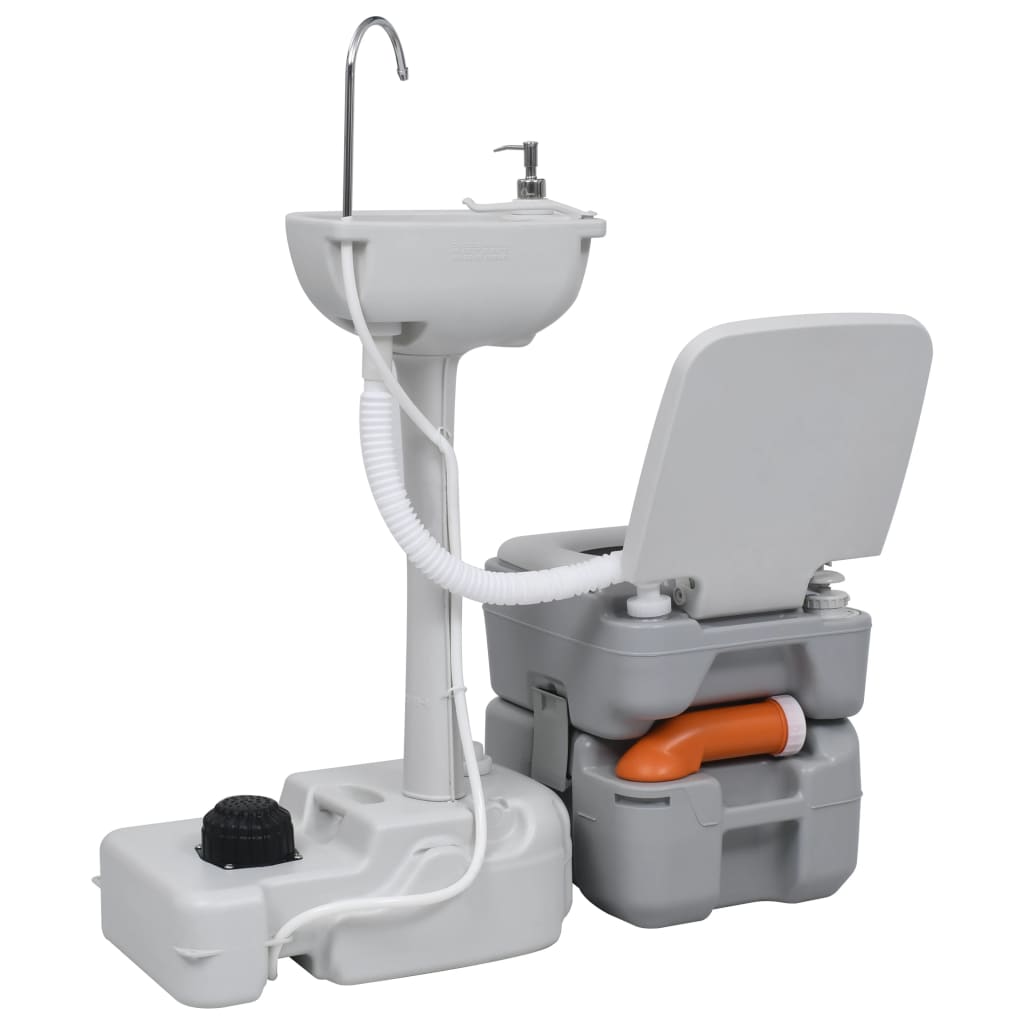 vidaXL Portable Camping Toilet and Handwash Stand Set with Water Tank