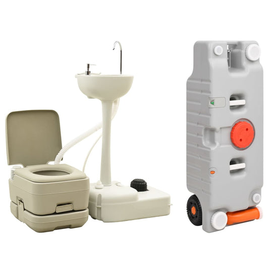 vidaXL Portable Camping Toilet and Handwash Stand Set with Water Tank