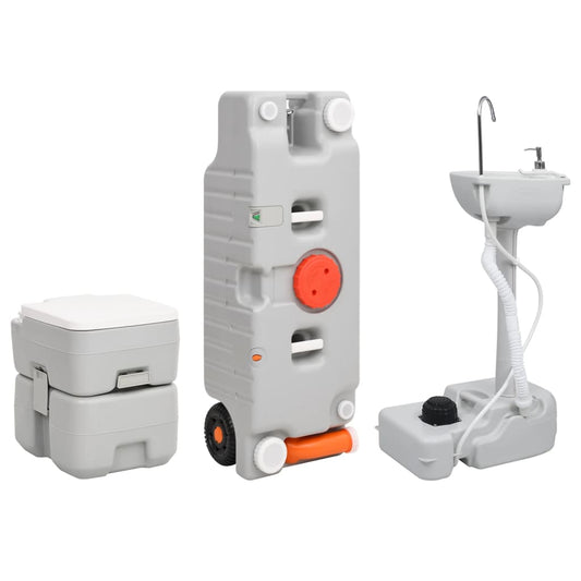 vidaXL Portable Camping Toilet and Handwash Stand Set with Water Tank