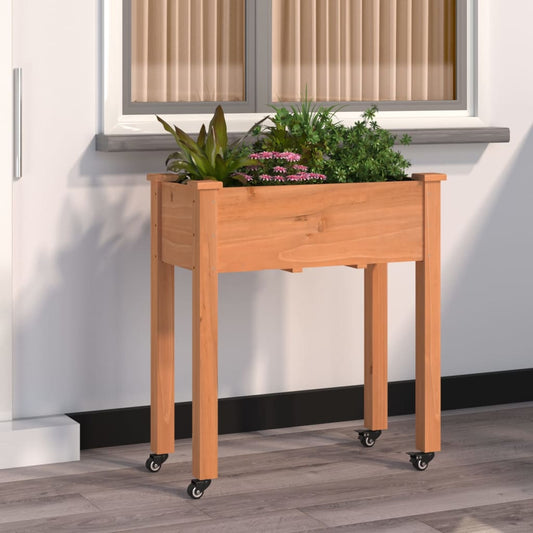 vidaXL Wheeled Planter with Liner Brown 71x37x80 cm Solid Wood Fir