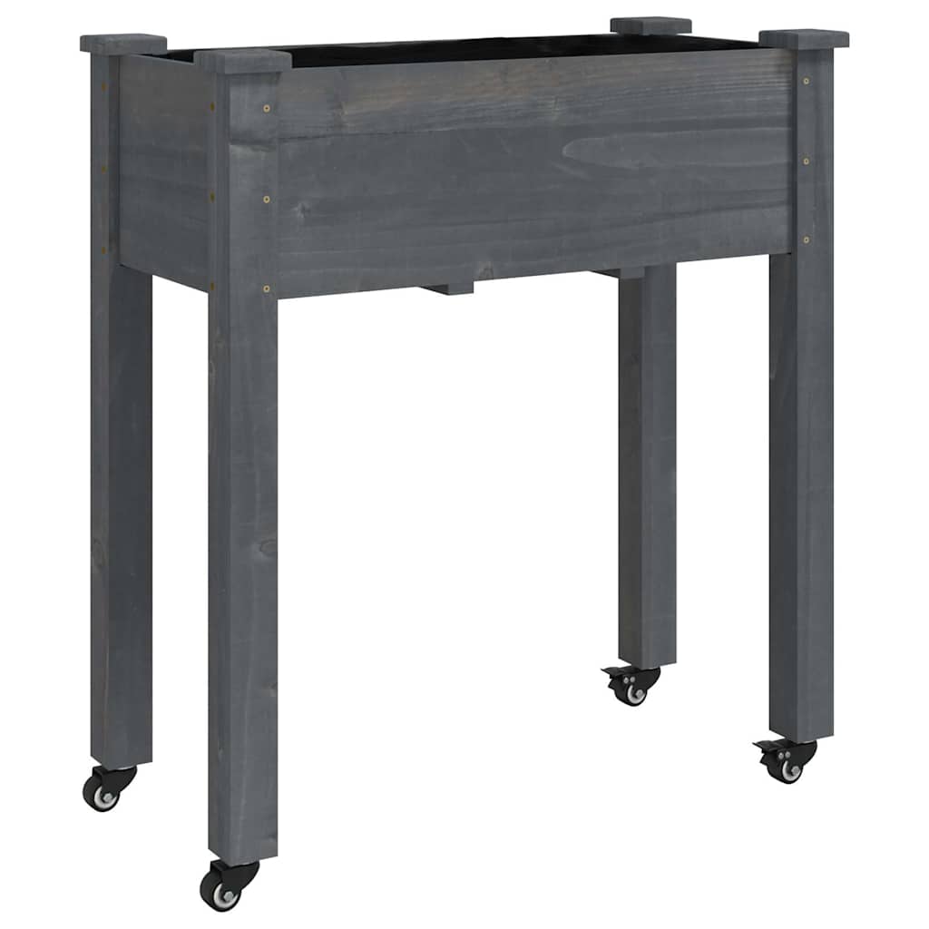 Wheeled Planter with Liner Grey 71x37x80 cm Solid Wood Fir