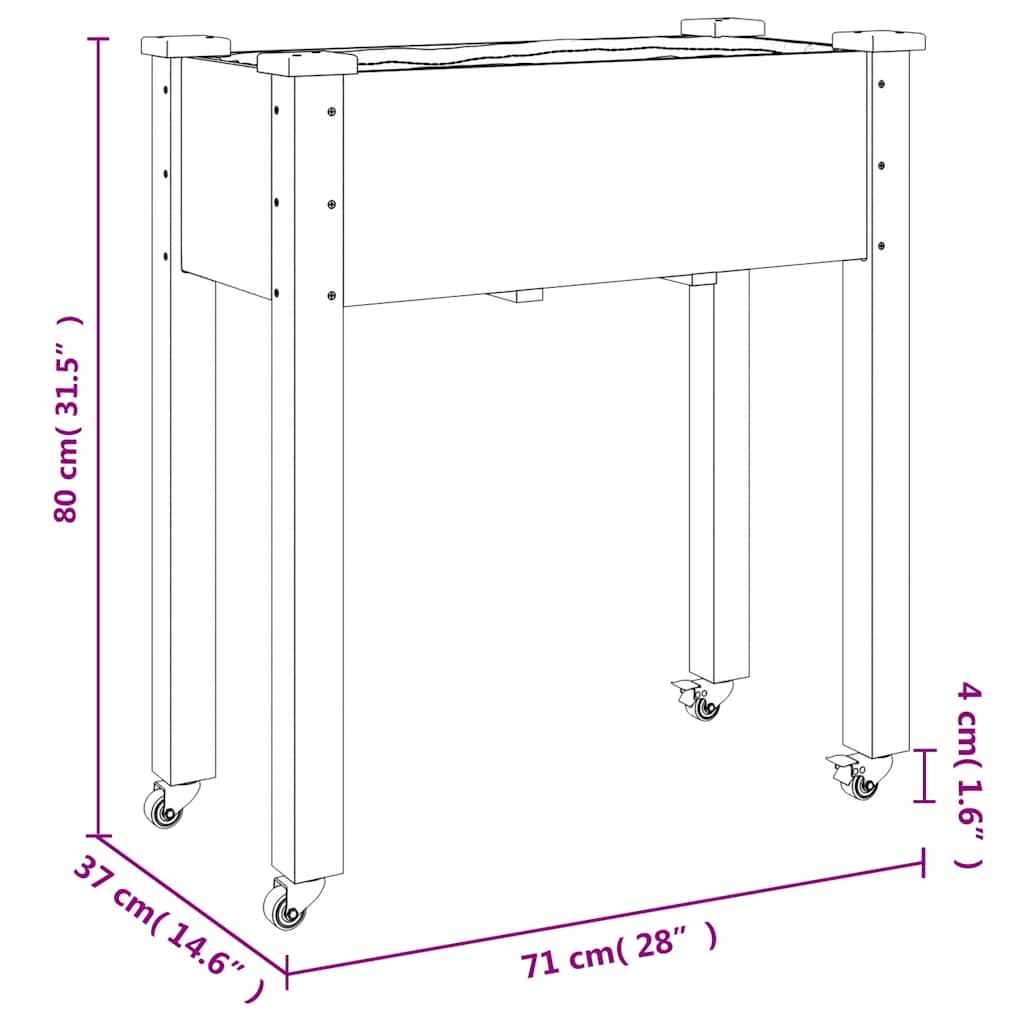 Wheeled Planter with Liner Grey 71x37x80 cm Solid Wood Fir