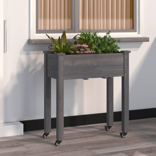 vidaXL Wheeled Planter with Liner Grey 71x37x80 cm Solid Wood Fir