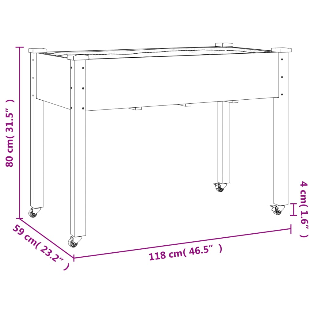 Wheeled Planter with Liner 118x59x80 cm Solid Wood Fir