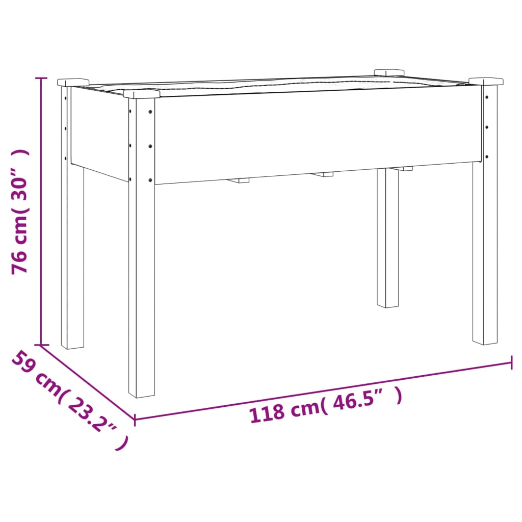 Wheeled Planter with Liner 118x59x80 cm Solid Wood Fir