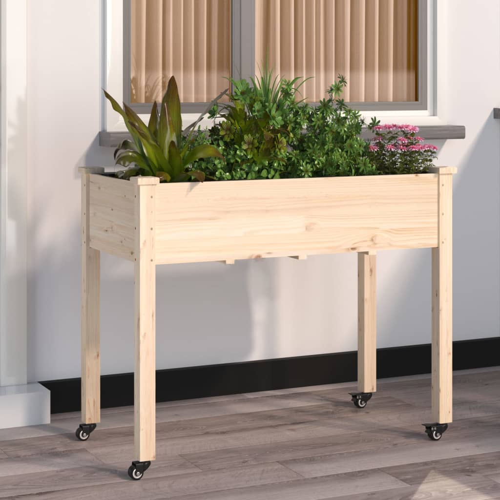 Wheeled Planter with Liner 118x59x80 cm Solid Wood Fir