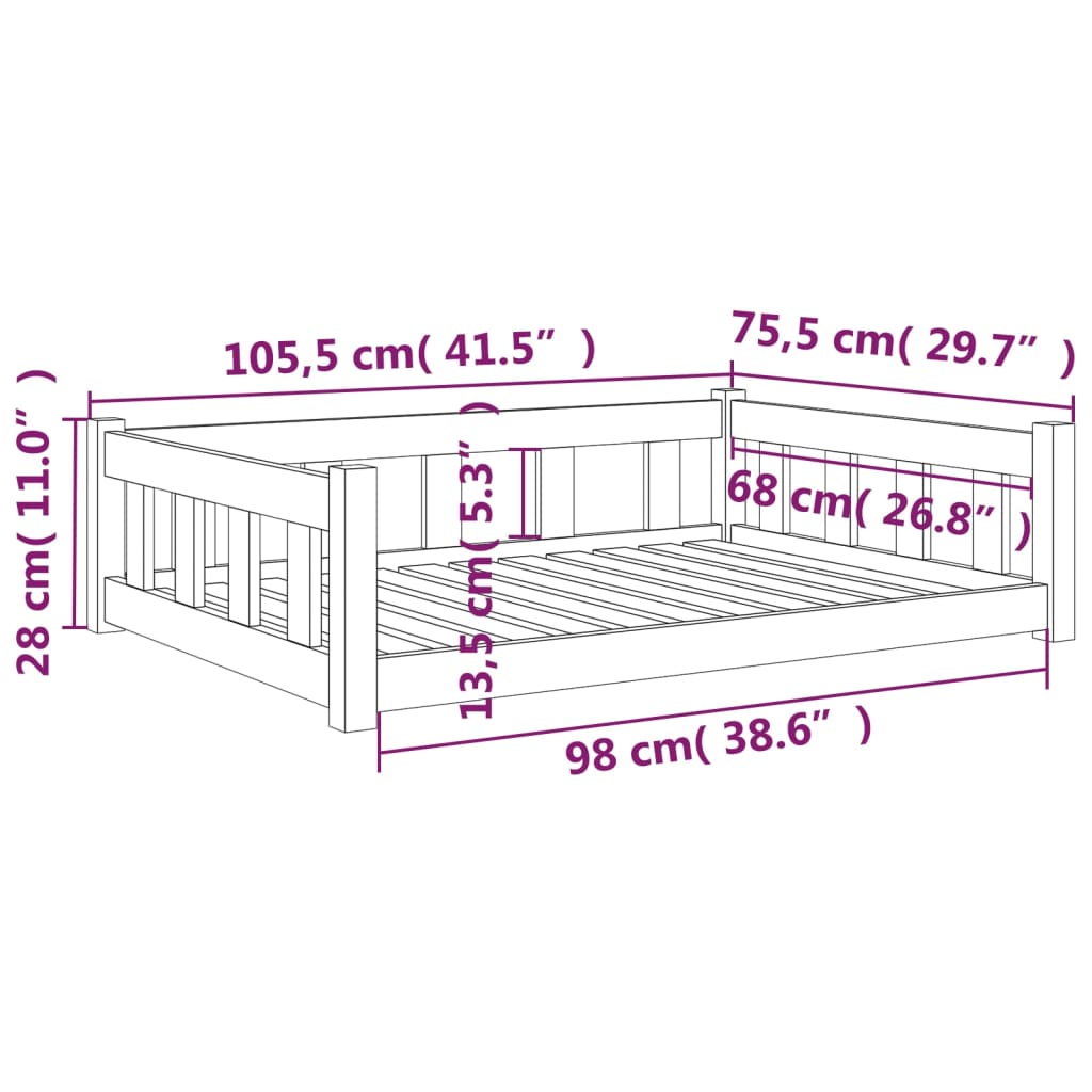 Dog Bed White 105.5x75.5x28 cm Solid Wood Pine