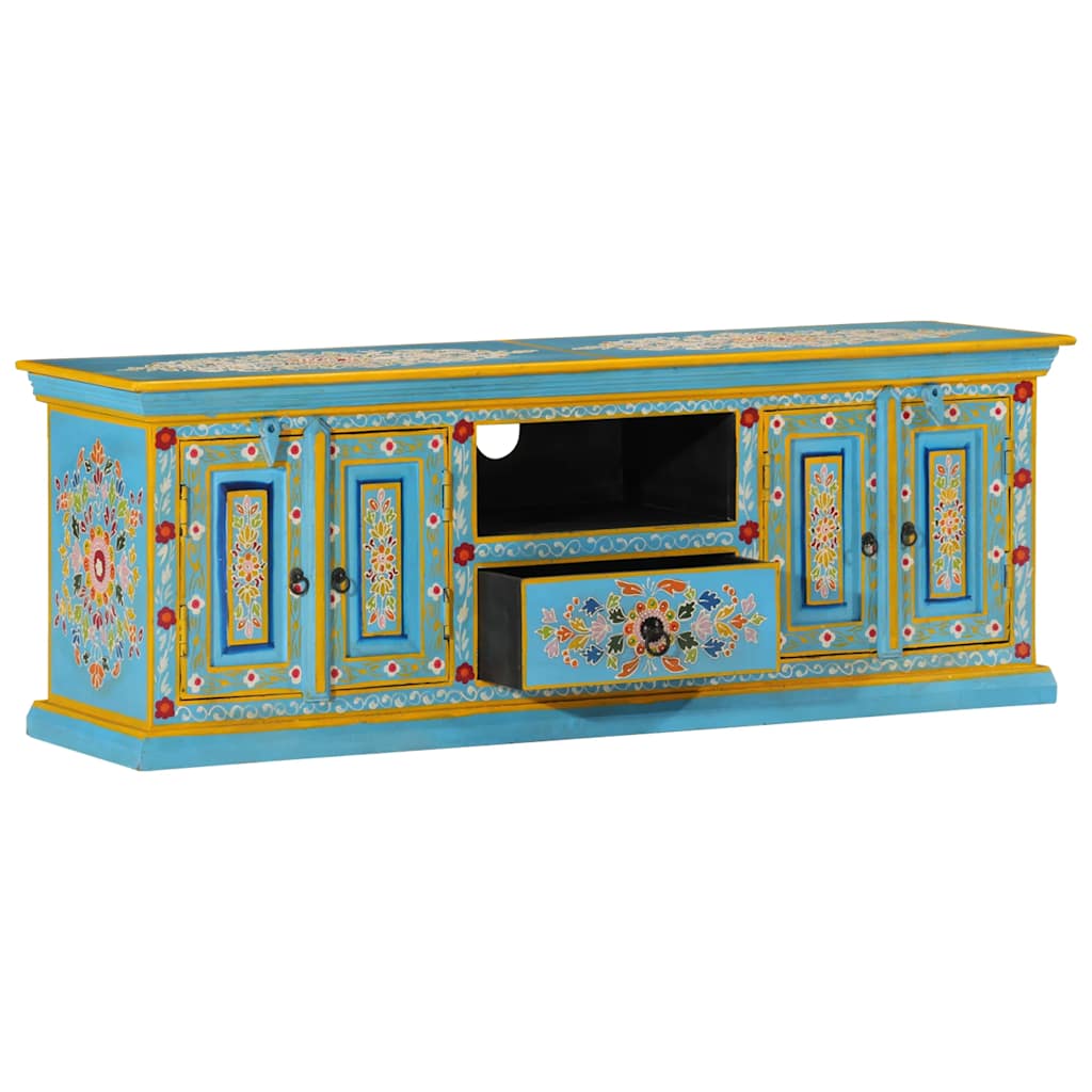 TV Cabinet Blue 110x30x40 cm Solid Wood Mango