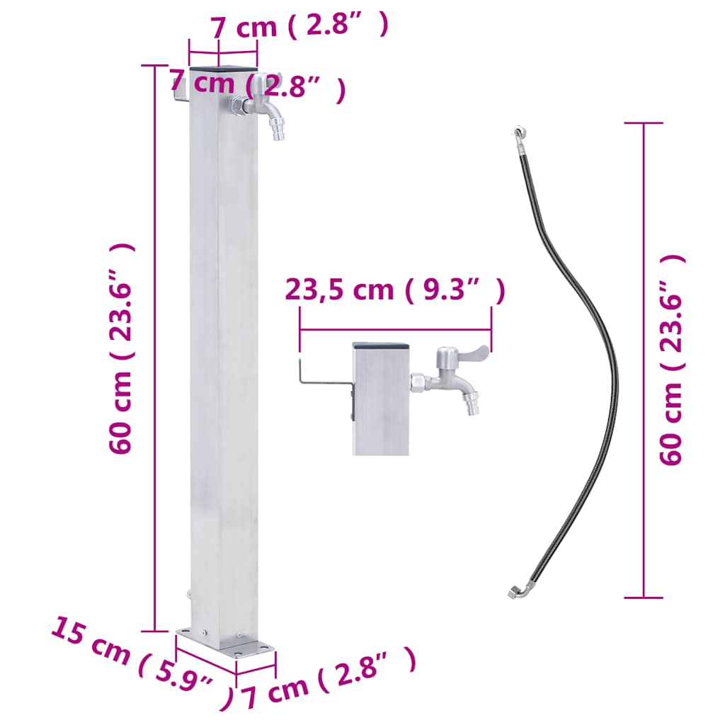 Water Column | Stainless Steel | 60 cm | Durable | Water Column | Square