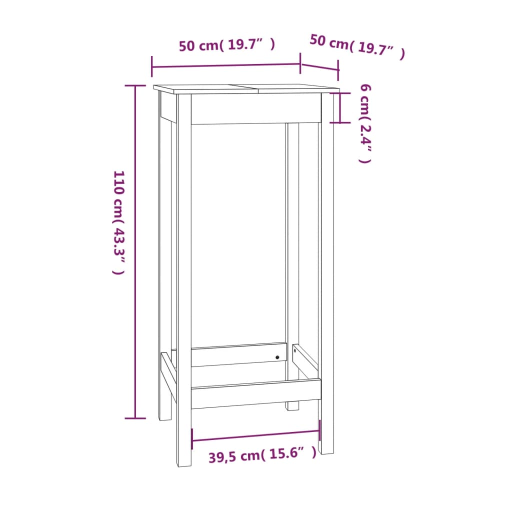 vidaXL Bar Table 50x50x110 cm Solid Wood Pine