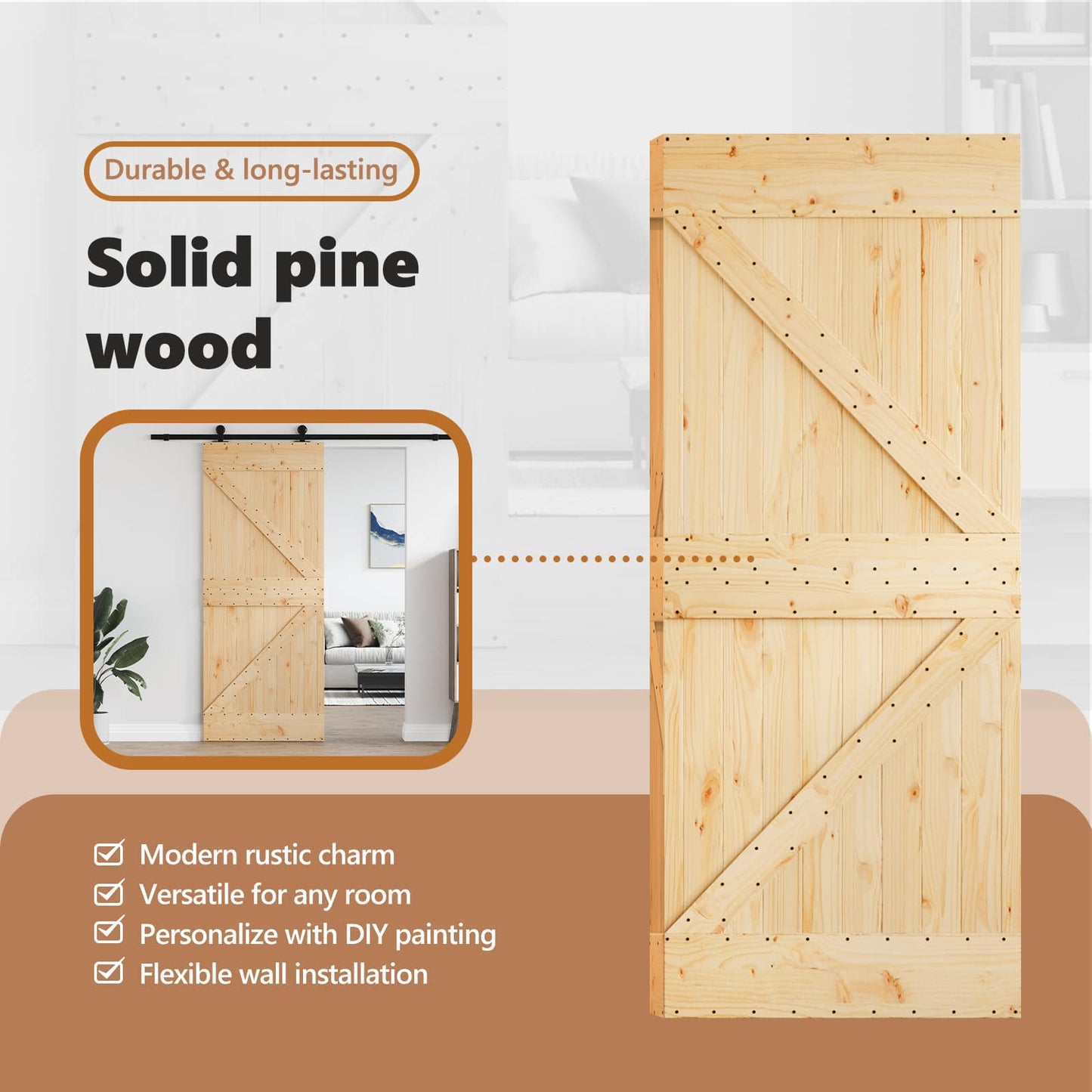 Door NARVIK Natural 85 x 210 cm Solid Pine Wood
