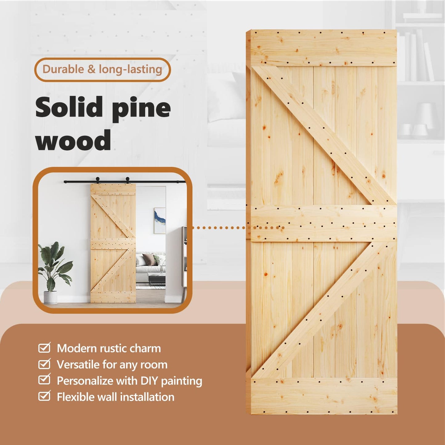 Door NARVIK Natural 95 x 210 cm Solid Pine Wood