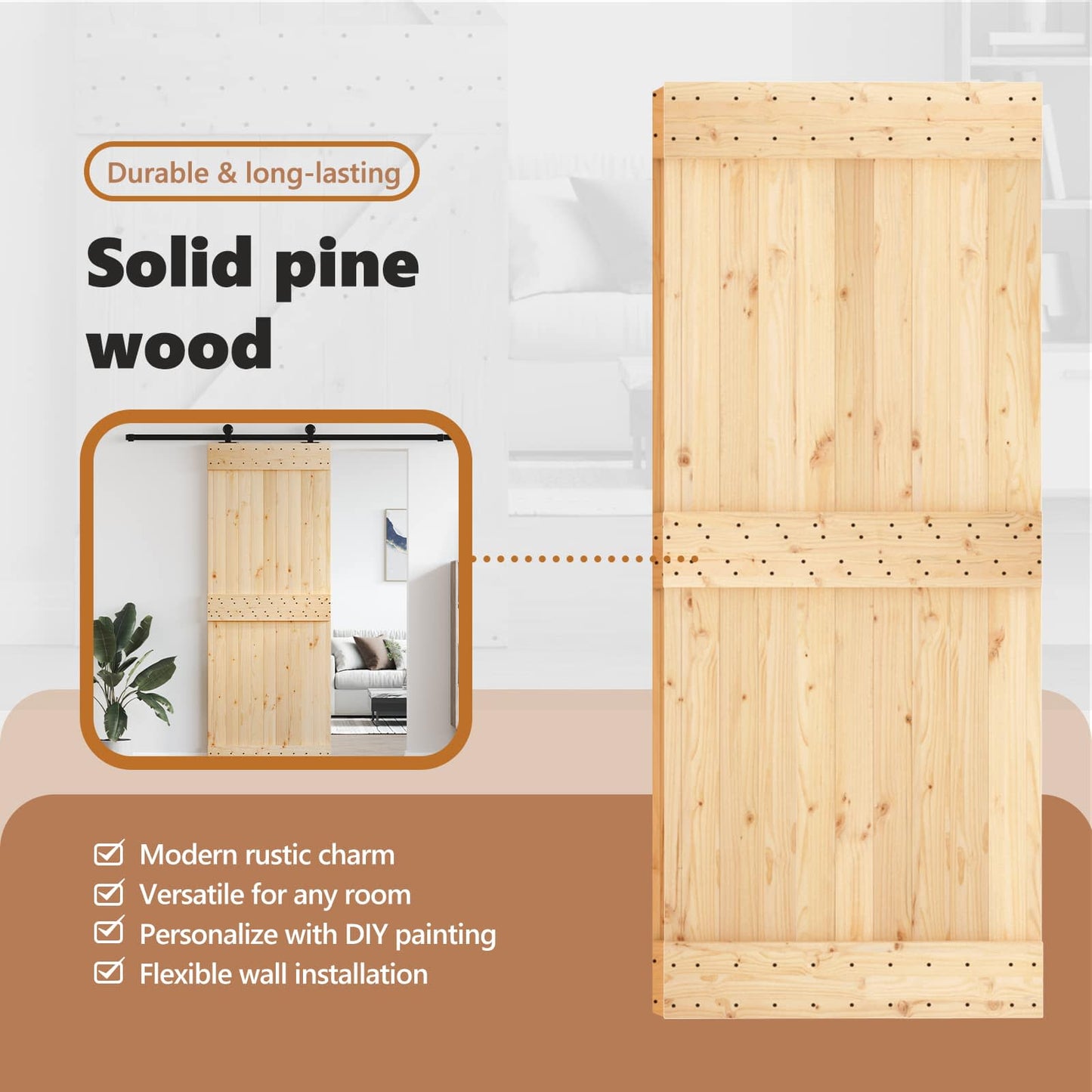 Door NARVIK Natural 85 x 210 cm Solid Pine Wood