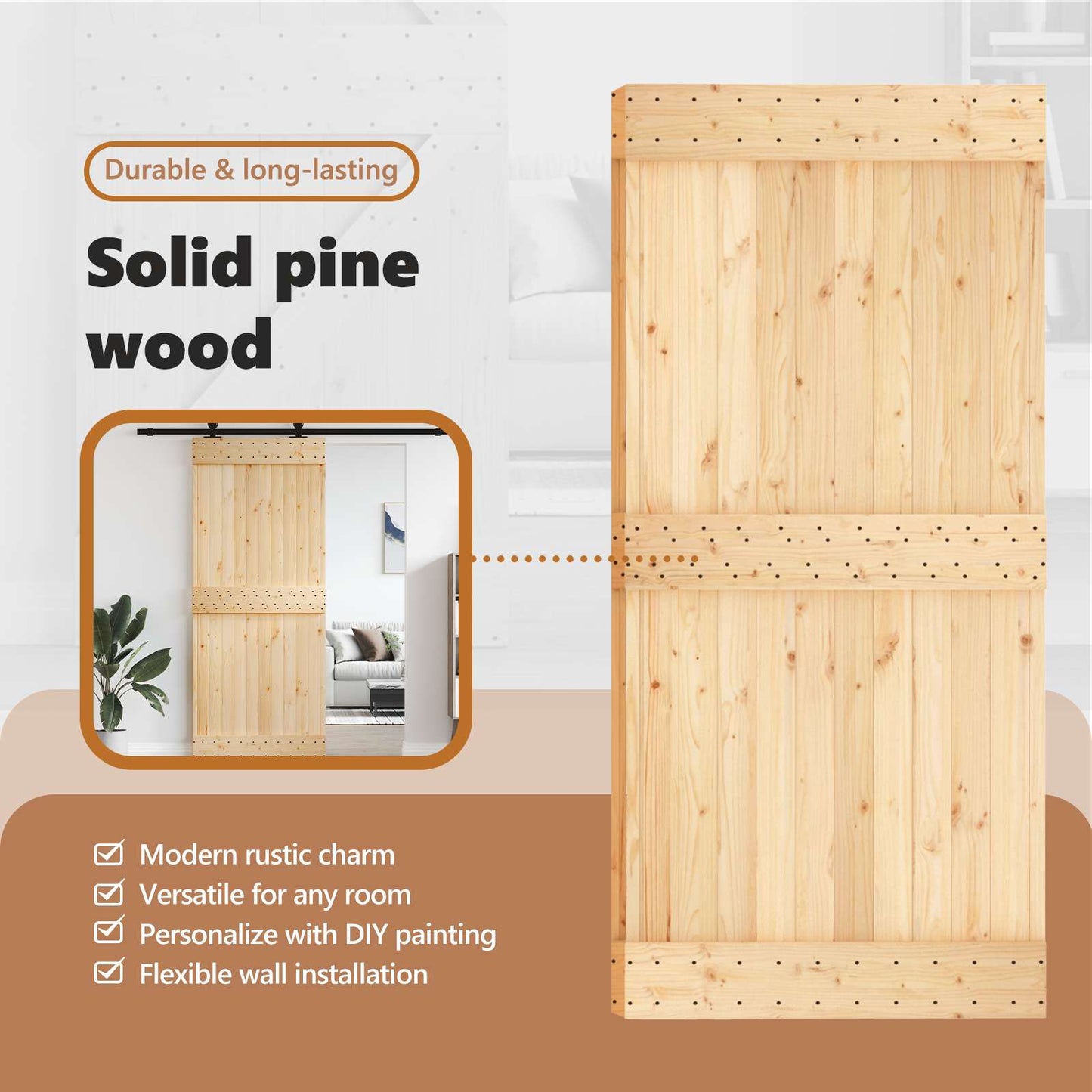 Door NARVIK Natural 95 x 210 cm Solid Pine Wood