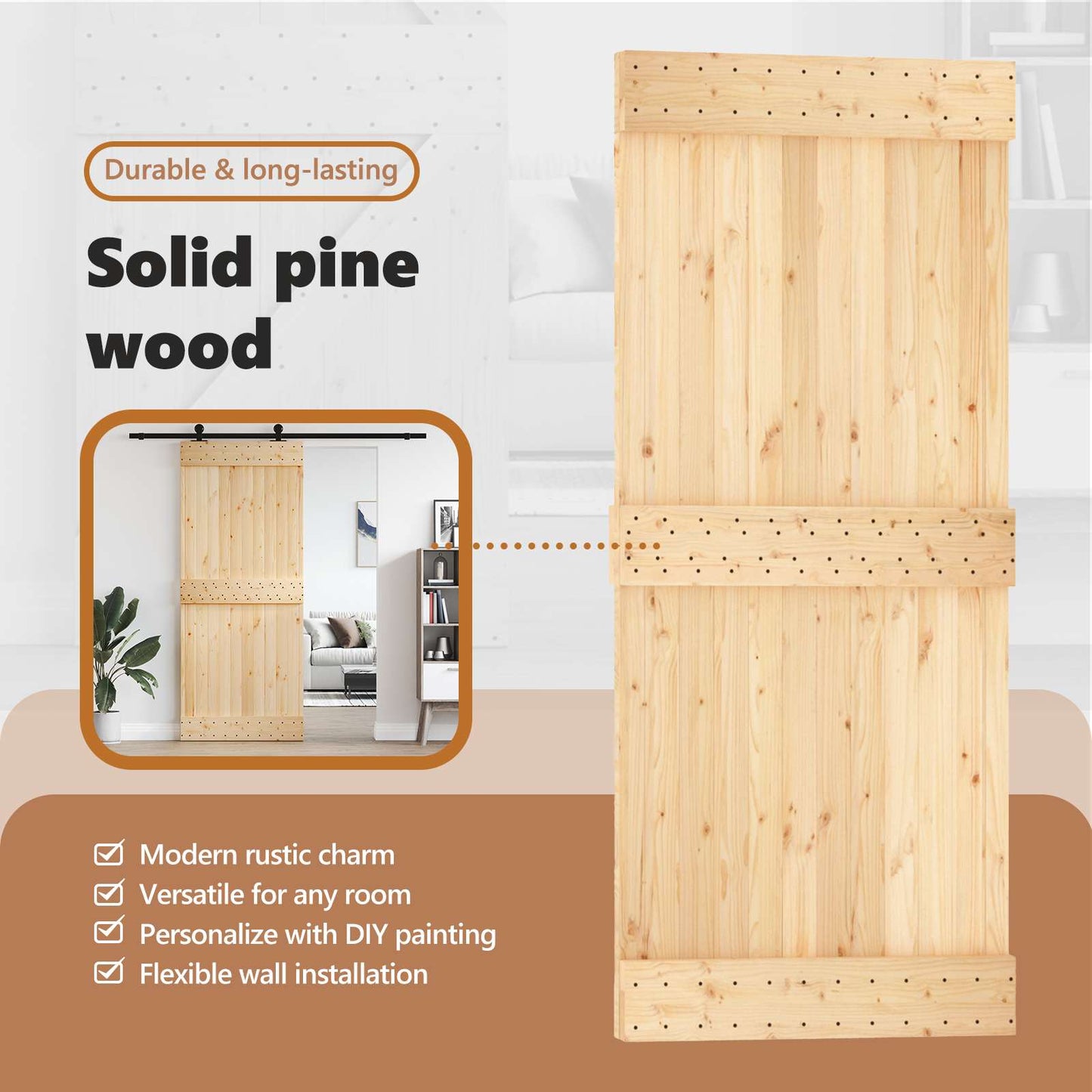 Door NARVIK Natural 100 x 210 cm Solid Pine Wood