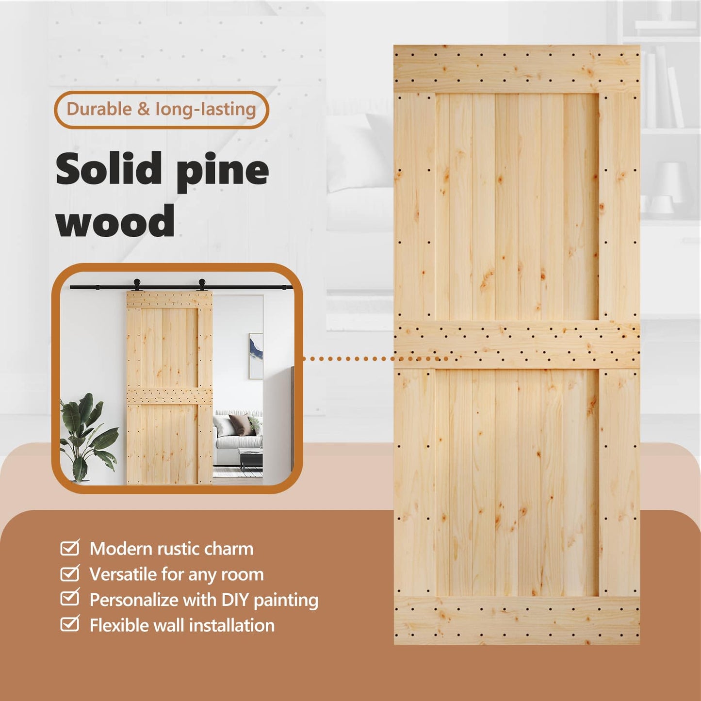 Door NARVIK Natural 95 x 210 cm Solid Pine Wood