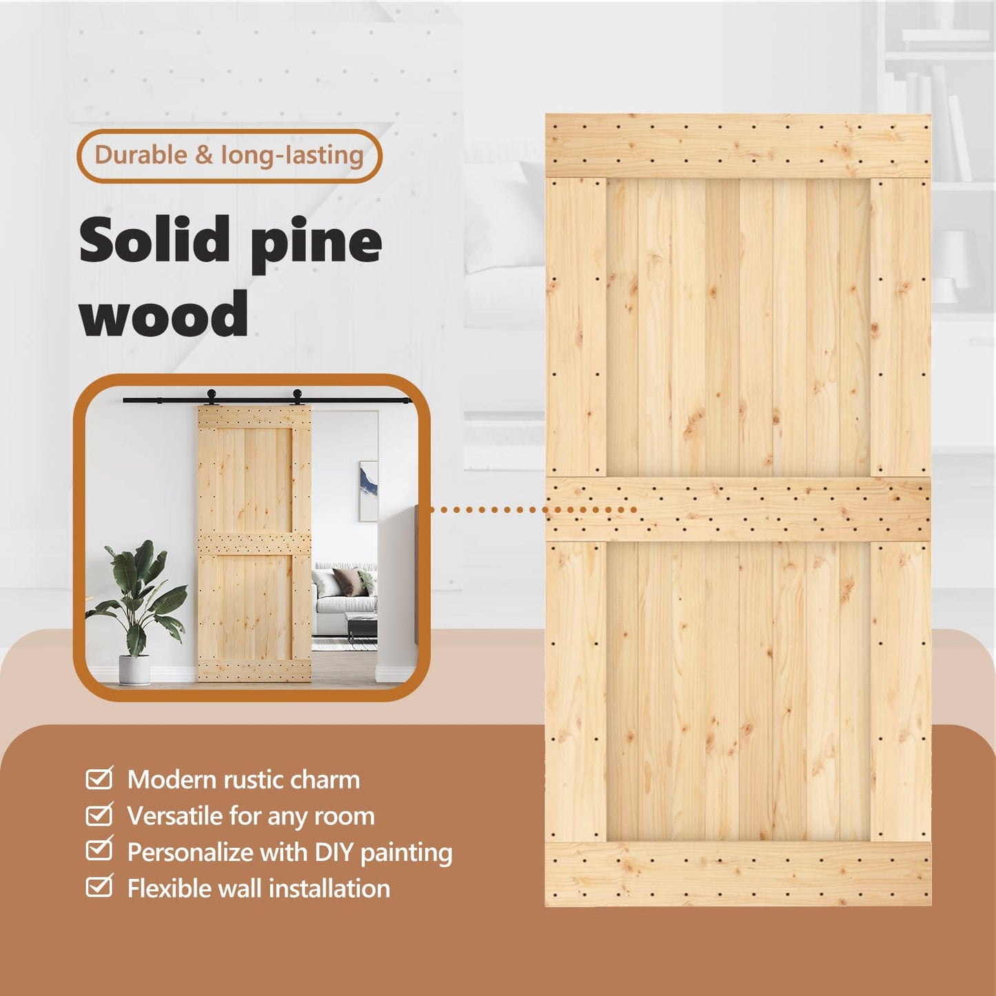 Door NARVIK Natural 100 x 210 cm Solid Pine Wood
