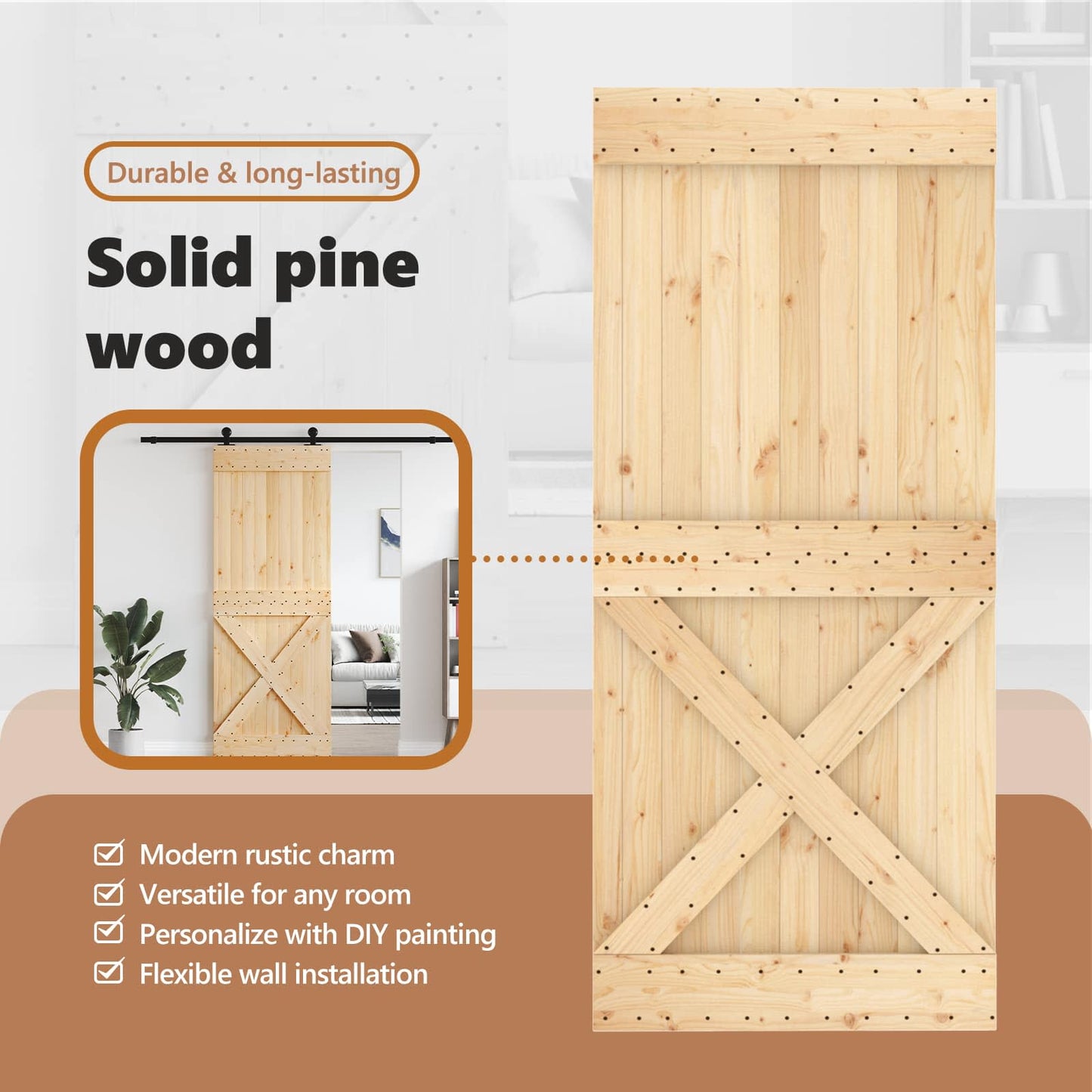 Door NARVIK Natural 90 x 210 cm Solid Pine Wood