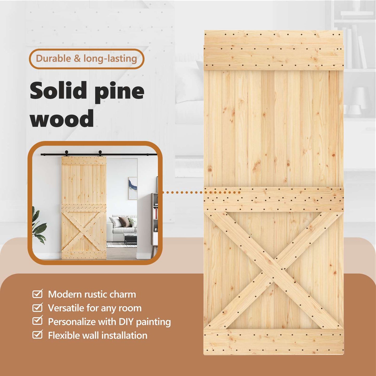 Door NARVIK Natural 95 x 210 cm Solid Pine Wood