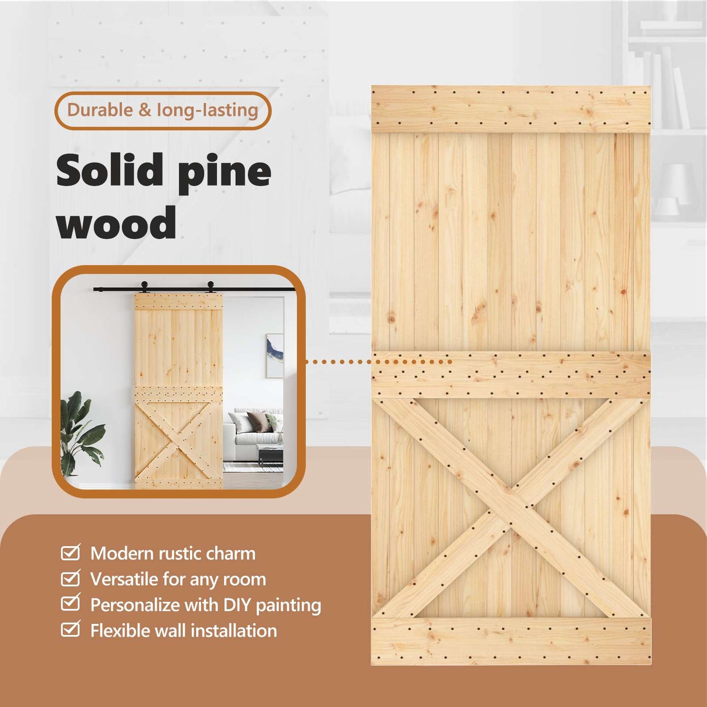 Door NARVIK Natural 100 x 210 cm Solid Pine Wood