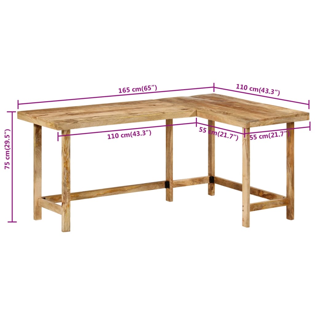 vidaXL Desk 165x110x75 cm Solid Wood Mango