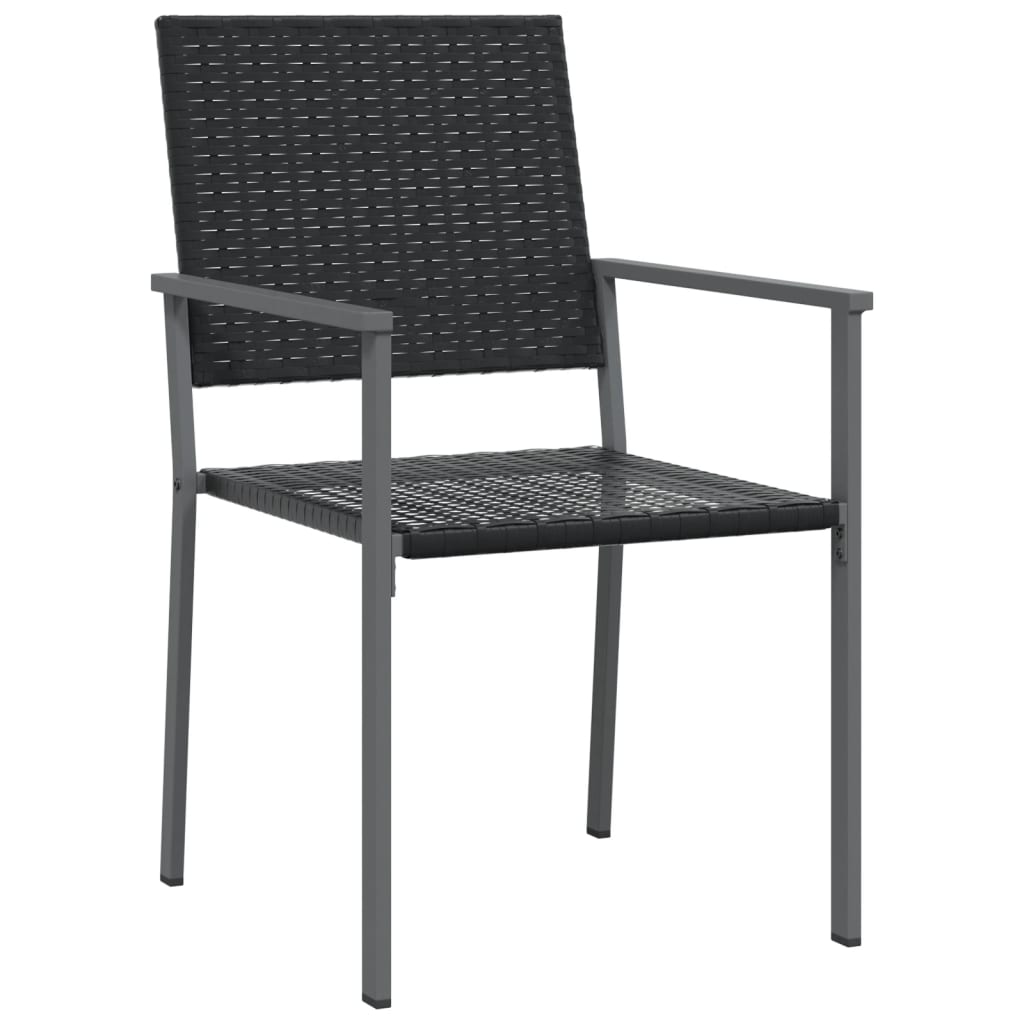 Garden Chair | Set of 4 | Black | PE Rattan, Powder-Coated Steel | Medium