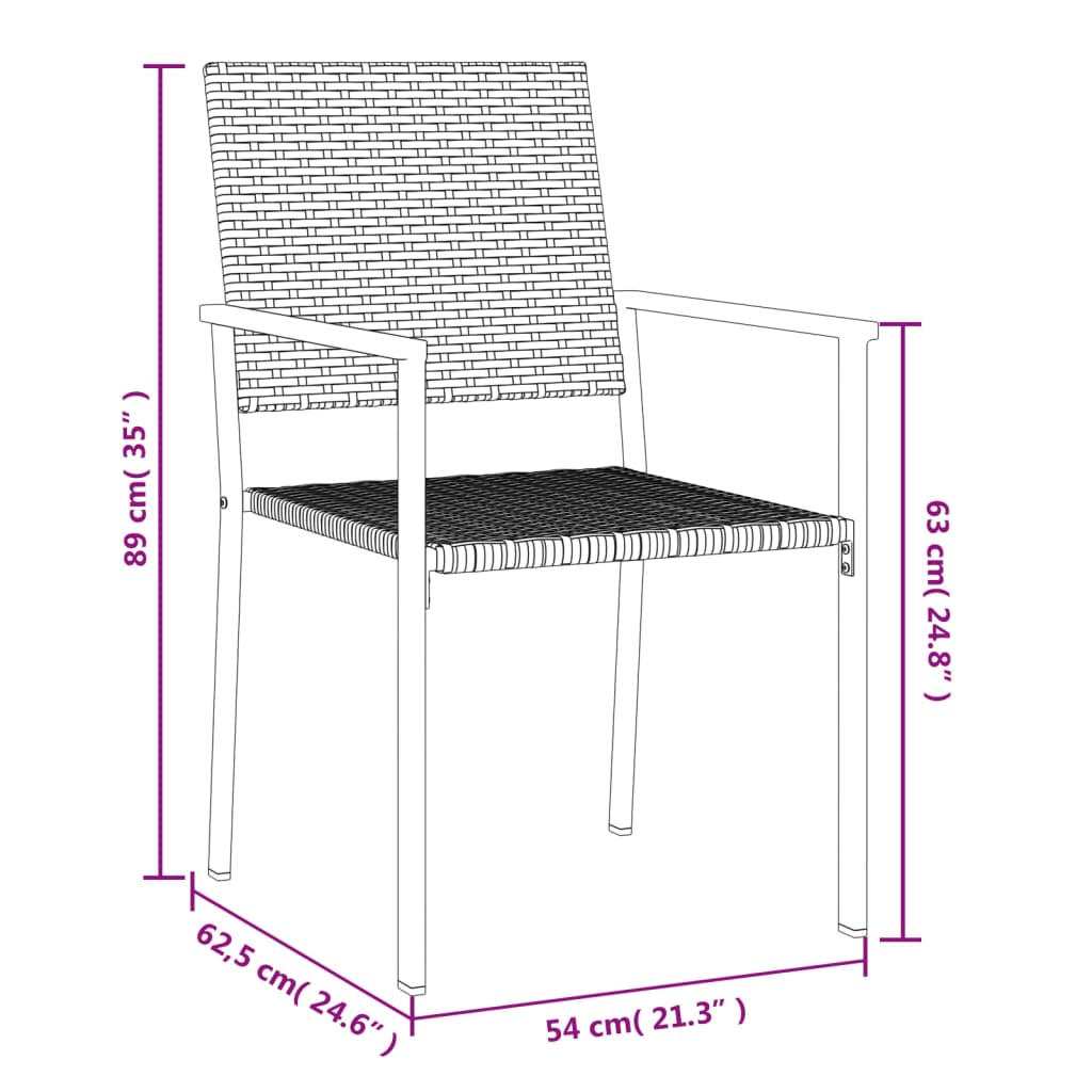 Garden Chair | Set of 4 | Black | PE Rattan, Powder-Coated Steel | Medium