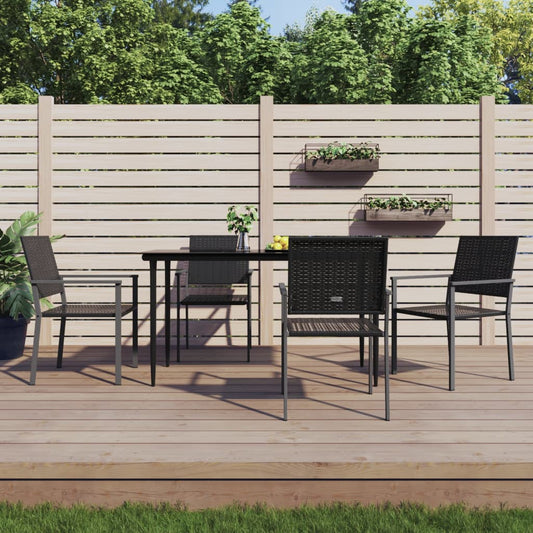 Garden Chair | Set of 4 | Black | PE Rattan, Powder-Coated Steel | Medium