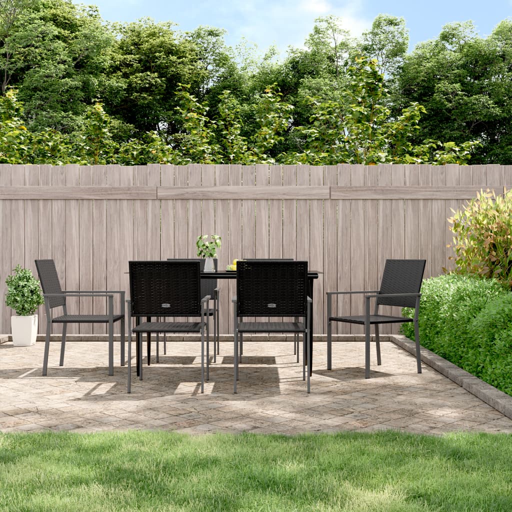 Garden Chair | Set of 6 | Black | PE rattan, powder-coated steel | Medium