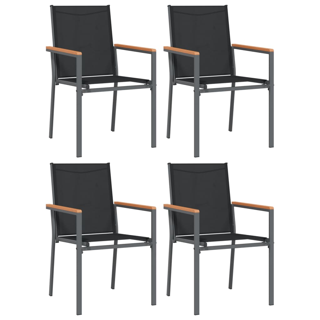 Garden Chair | Set of 4 | Black | Textilene, powder-coated steel, WPC