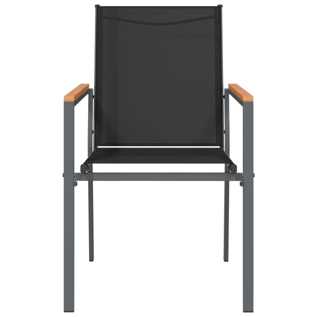 Garden Chair | Set of 4 | Black | Textilene, powder-coated steel, WPC
