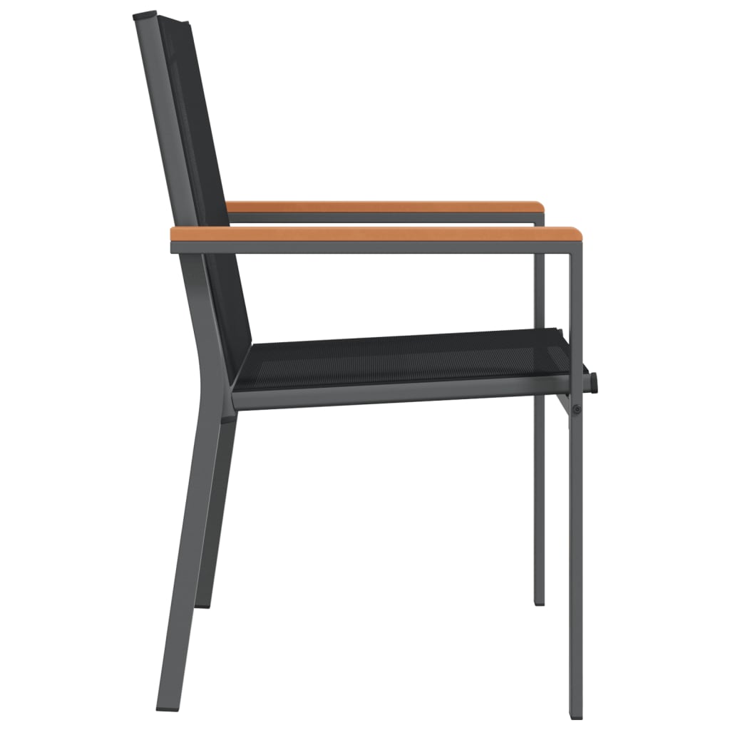 Garden Chair | Set of 4 | Black | Textilene, powder-coated steel, WPC