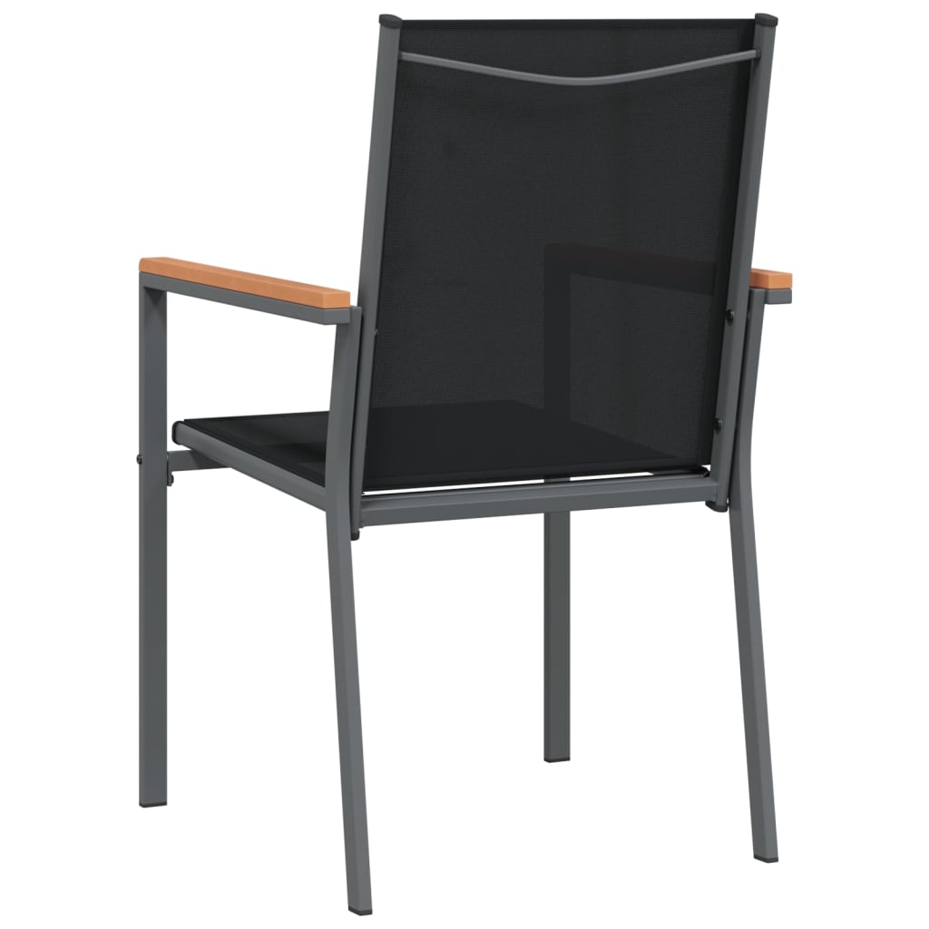 Garden Chair | Set of 4 | Black | Textilene, powder-coated steel, WPC