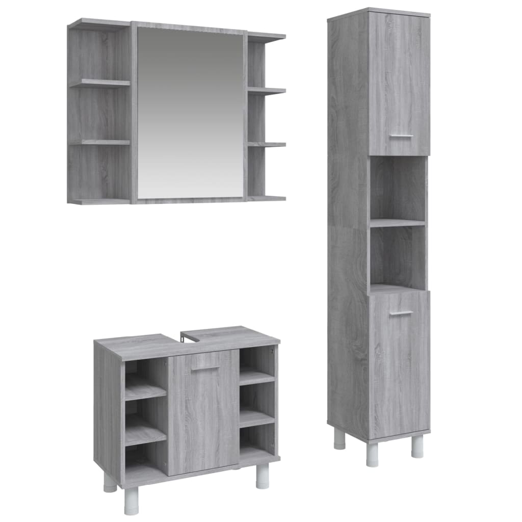 vidaXL 3 Piece Bathroom Cabinet Set Grey Sonoma Engineered Wood