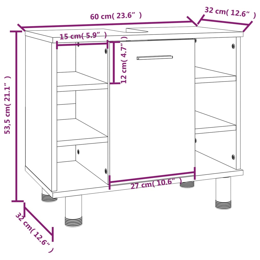 vidaXL 3 Piece Bathroom Cabinet Set Grey Sonoma Engineered Wood