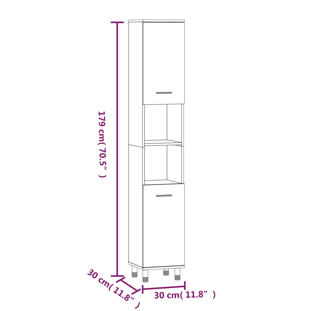 vidaXL 3 Piece Bathroom Cabinet Set Grey Sonoma Engineered Wood