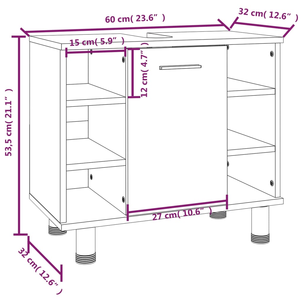 3 Piece Bathroom Cabinet Set Smoked Oak Engineered Wood