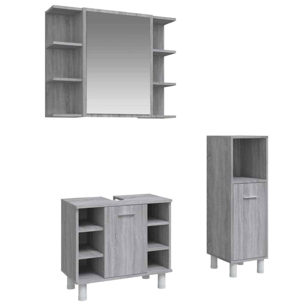 vidaXL 3 Piece Bathroom Cabinet Set Grey Sonoma Engineered Wood