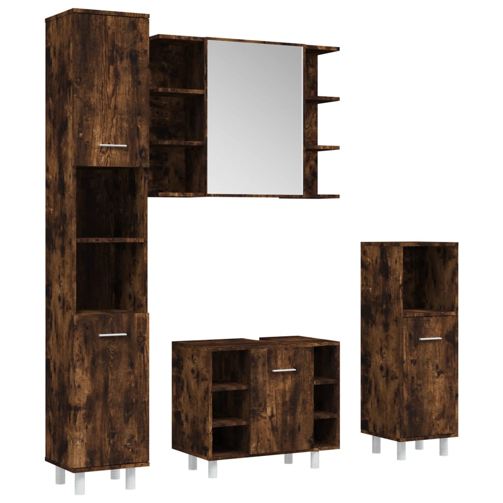 vidaXL 4 Piece Bathroom Cabinet Set Smoked Oak Engineered Wood