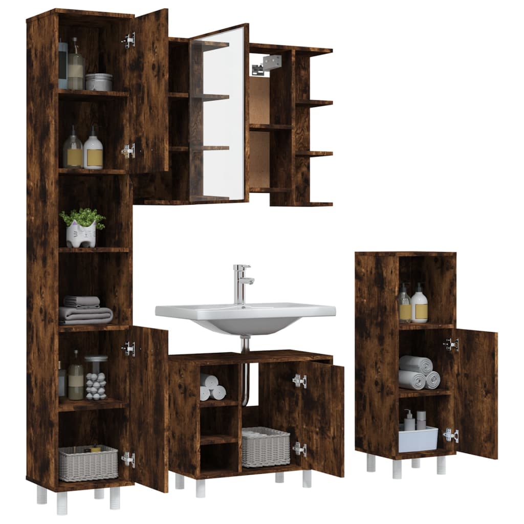 vidaXL 4 Piece Bathroom Cabinet Set Smoked Oak Engineered Wood