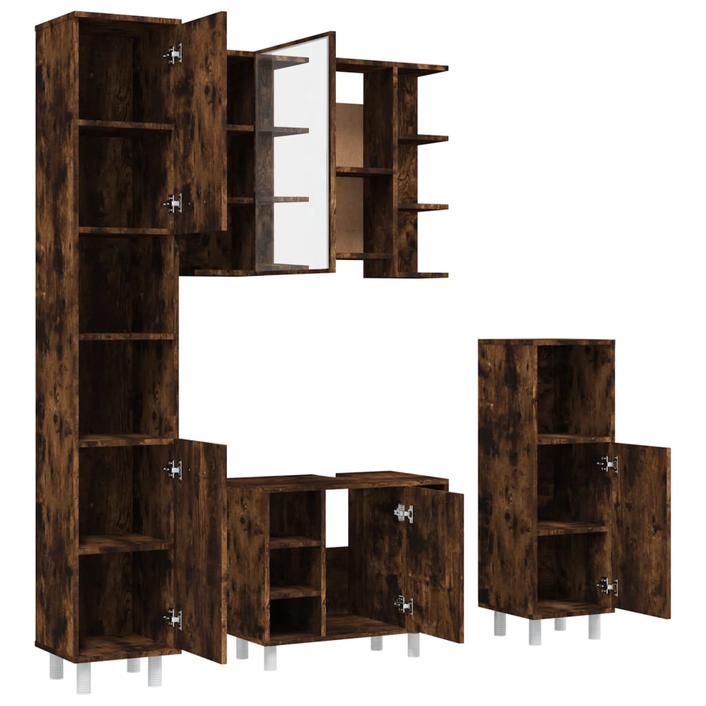 vidaXL 4 Piece Bathroom Cabinet Set Smoked Oak Engineered Wood