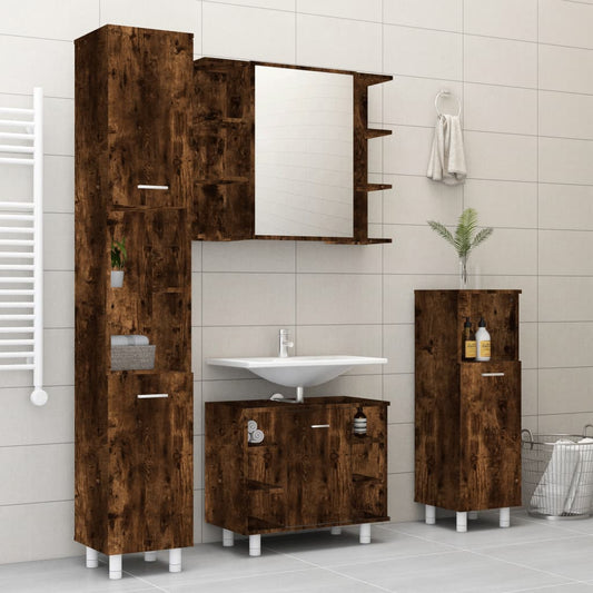 vidaXL 4 Piece Bathroom Cabinet Set Smoked Oak Engineered Wood