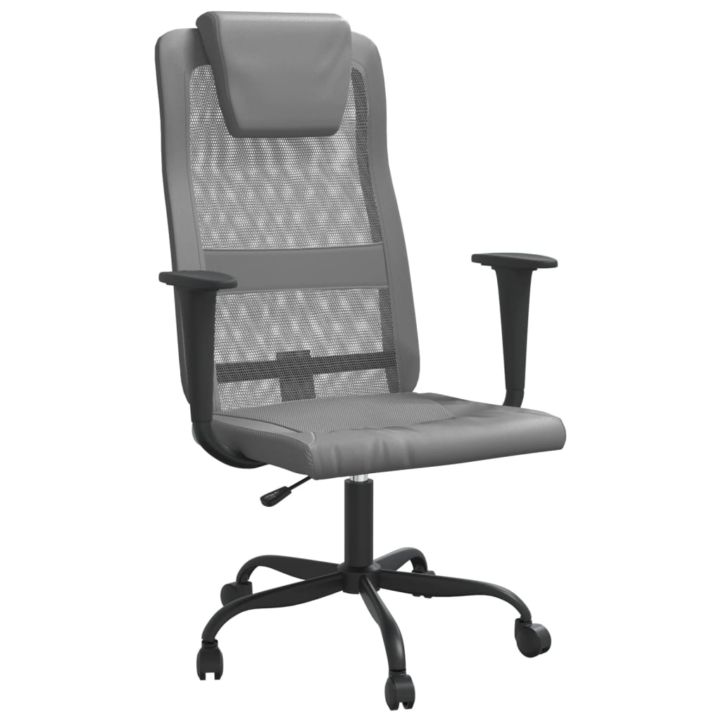 Office Chair Grey Mesh Fabric and Faux Leather